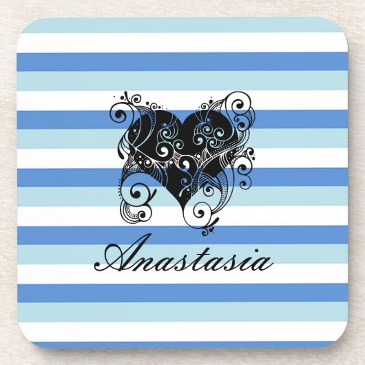 カッコいい驚くべき青いストライプハート コースター (正面)
