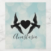 カッコいい驚くべき青い鳥のハート ワインラベル (シングルラベル)