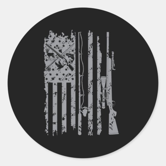 カッコいい魚釣りロッド狩りライフル米国旗ギフト ラウンドシール (正面)