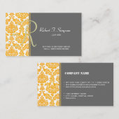 カッコいい黄エレガントダマスク名刺 名刺 (正面/裏面)