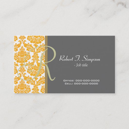 カッコいい黄エレガントダマスク名刺 名刺 (正面)