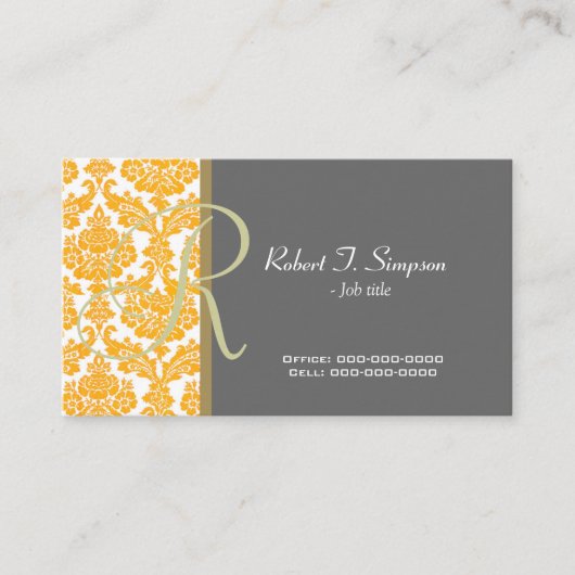 カッコいい黄エレガントダマスク名刺 名刺 (正面)