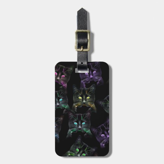 カッコいい黒い猫！猫の数々の荷物タグ ラゲッジタグ (正面縦)