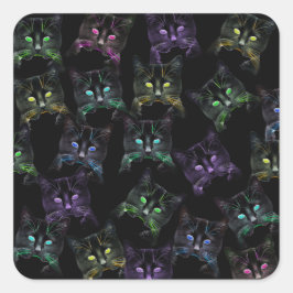 カッコいい黒い猫！色数々の猫 スクエアシール