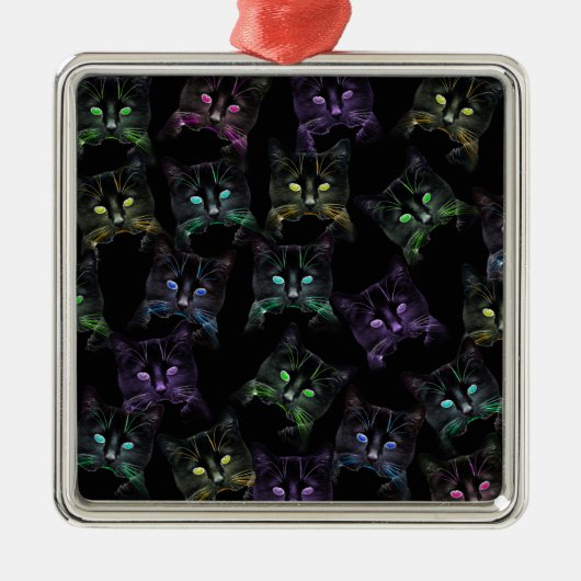 カッコいい黒い猫！色数々の猫 メタルオーナメント (正面)