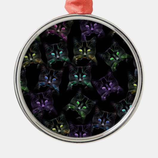カッコいい黒い猫！色数々の猫 メタルオーナメント (正面)