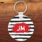 カッコいい黒ストライプ筆+モノグラカスタムム キーホルダー (正面)