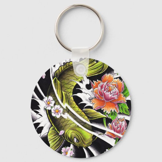 カッコいい黒墨運コイ魚 キーホルダー (正面)