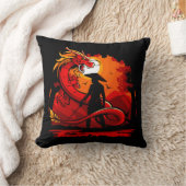 カッコいい龍カラフル付き侍 クッション (ブランケット)