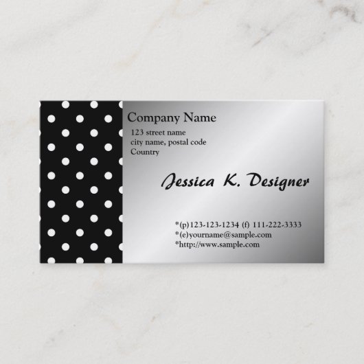 カッコいい,クラシック白黒水玉模様 名刺 (正面)