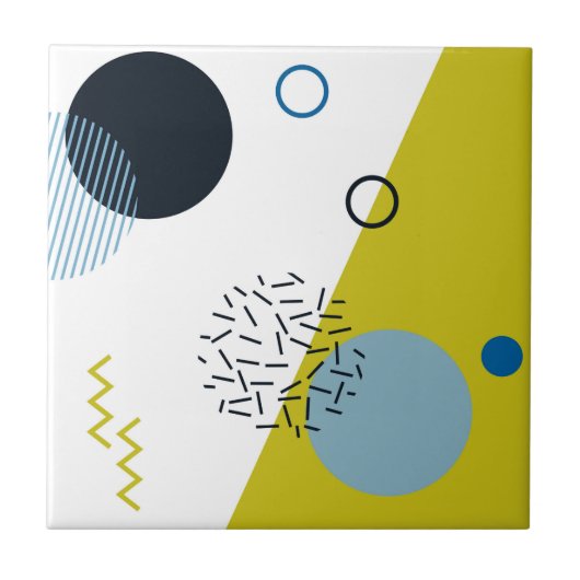 カッコいい、トレンディー、モダン、メンフィスの青緑の幾何学的 タイル (正面)