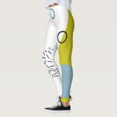 カッコいい、トレンディー、モダン、メンフィスの青緑の幾何学的 レギンス (左)