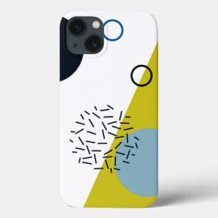 カッコいい、トレンディー、モダン、メンフィスの青緑の幾何学的 iPhone 13ケース
