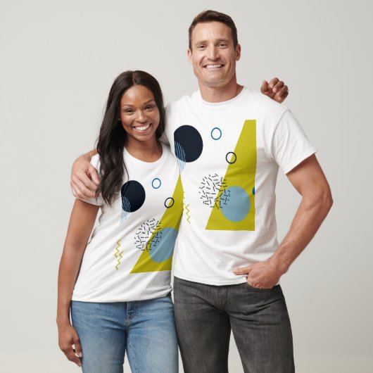 カッコいい、トレンディー、モダン、メンフィスの青緑の幾何学的 Tシャツ (ユニセックス)