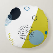 カッコいい,トレンディー,モダン,メンフィス青幾何学模様 ラウンドクッション (正面)