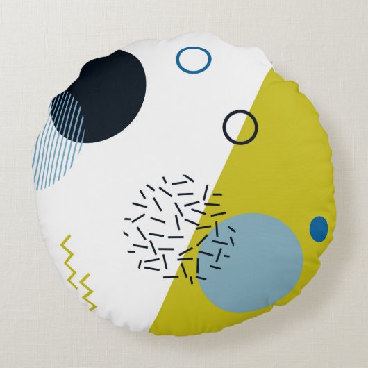 カッコいい,トレンディー,モダン,メンフィス青幾何学模様 ラウンドクッション (裏面)