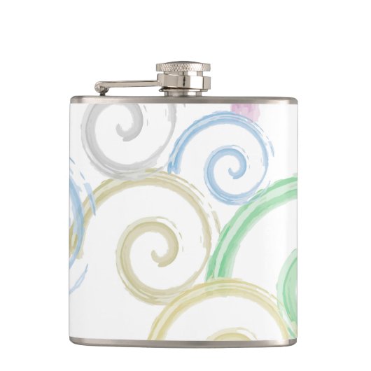 カッコいい,トレンディー，波モダン水色ブラシ フラスク (正面)