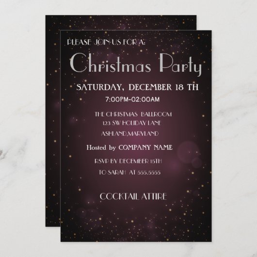 カッコいい,トレンディー，美しい，紫色のクリスマスインビタティ 招待状 (正面/裏面)