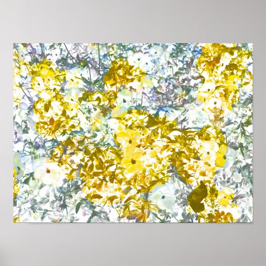 カッコいい,モダン，黄色の灰色のロマンチックな花のパターンd ポスター (正面)