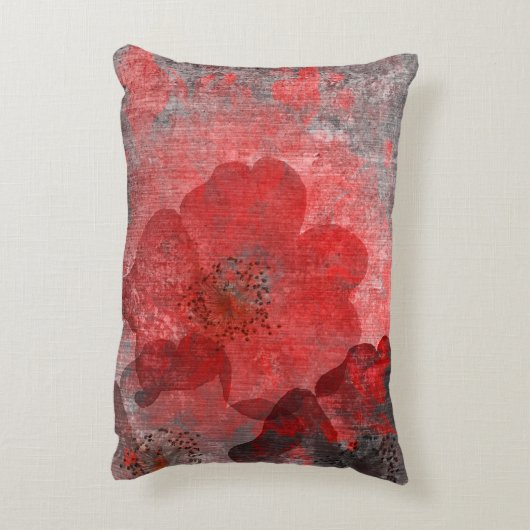 カッコいい、ユニークで赤い灰色のアジアスタイルの花の芸術 アクセントクッション (裏面(縦))
