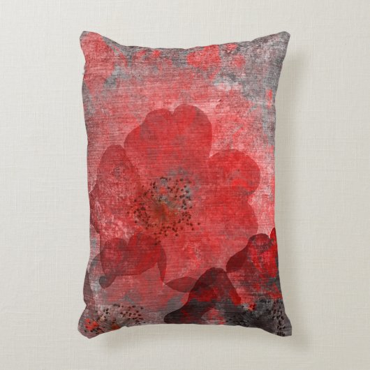 カッコいい、ユニークで赤い灰色のアジアスタイルの花の芸術 アクセントクッション (正面(垂直))
