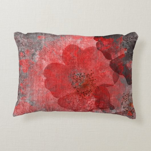 カッコいい、ユニークで赤い灰色のアジアスタイルの花の芸術 アクセントクッション (裏面)