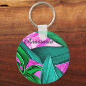 カッコいい，驚くべき，蛍光性の熱帯性ヤシ キーホルダー (正面)