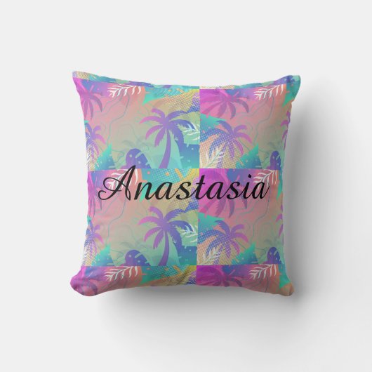 カッコいい，驚くべき，蛍光性の熱帯性ヤシ クッション (正面)