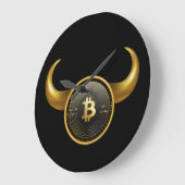 カッコいいBitcoin Bull Market Black ラージ壁時計 (傾斜)
