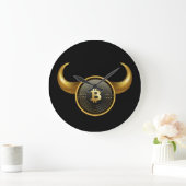 カッコいいBitcoin Bull Market Black ラージ壁時計 (ホーム)