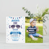 カッコいいDude 1st Birthday Sunglasses Summer Boy Photo 招待状 (スタンド正面)