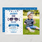 カッコいいDude 1st Birthday Sunglasses Summer Boy Photo 招待状 (正面/裏面)