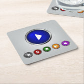 カッコいいMP3プレーヤーボタンセット スクエアペーパーコースター (アングル)