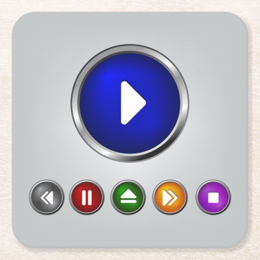 カッコいいMP3プレーヤーボタンセット スクエアペーパーコースター (正面)