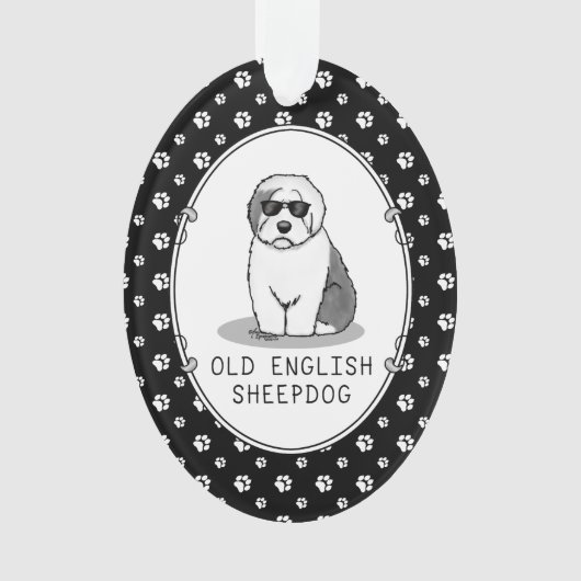 カッコいいOld English Sheepdog (Gray 1)かわいいおもしろい オーナメント (正面)