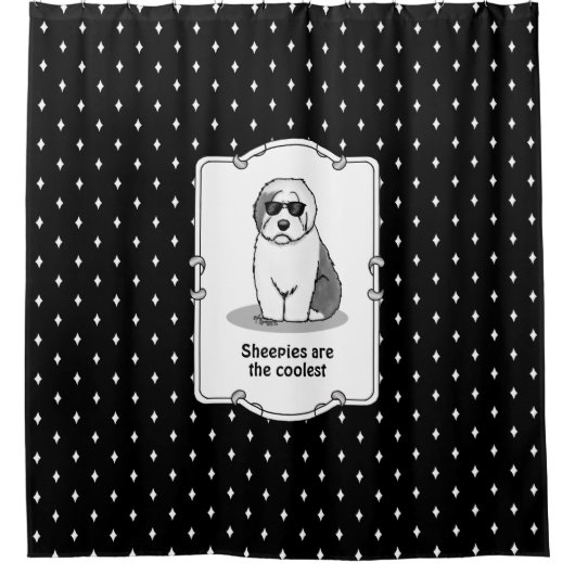 カッコいいOld English Sheepdog (Gray 1)かわいいおもしろい シャワーカーテン (正面)