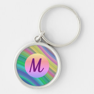 カッコいいRainbow Waves Monogram キーホルダー