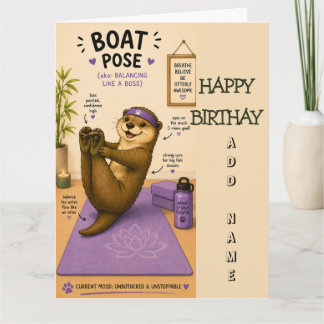 カッコイイラカスミソウ色の誕生日おめでとうグッズ Boat Pose カード