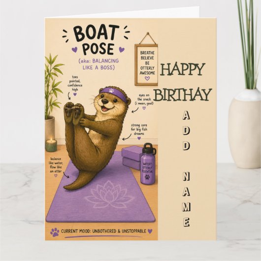 カッコイイラカスミソウ色の誕生日おめでとうグッズ Boat Pose カード (正面)