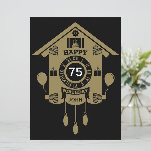 カッコウ時計タイム75誕生日 カード (スタンド正面)
