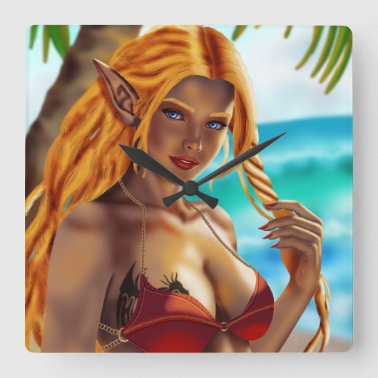 カッシャアットザビーチ スクエア壁時計 (正面)