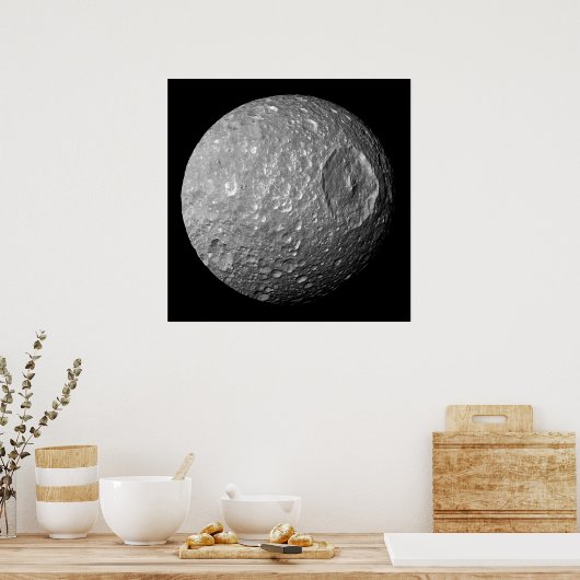 カッシーニ宇宙船から土星の月をミマス ポスター (キッチン)