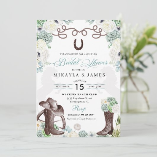 カッティフローラウエスタンカウボーブーツブライダルシャワー 招待状 (スタンド正面)