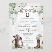 カッティフローラウエスタンカウボーブーツブライダルシャワー 招待状 (正面/裏面)