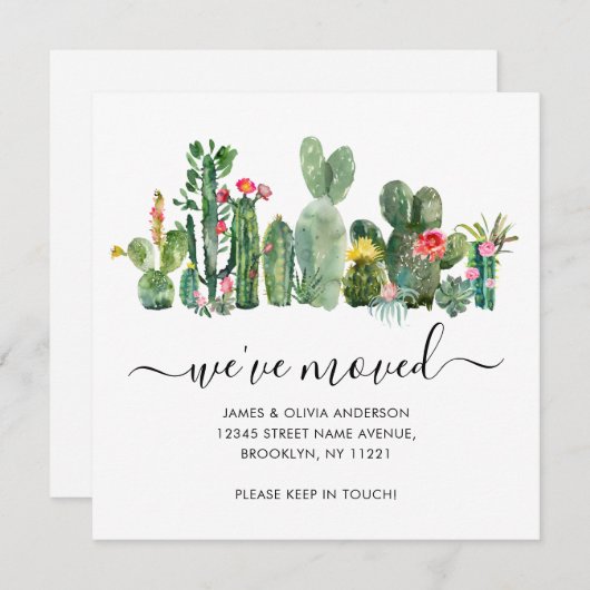 カッティモダン砂漠の植物の引っ越しました移動 案内状 (正面/裏面)