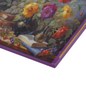 カッティングボード - 本が置かれたテーブルの上の花束 (角)
