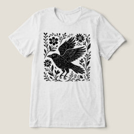 カッテジコア レイヴン リノカット 鳥 花柄 自然 トライブレンドTシャツ