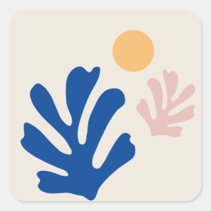 カットアウト図形の青葉抽象芸術と太陽 スクエアシール