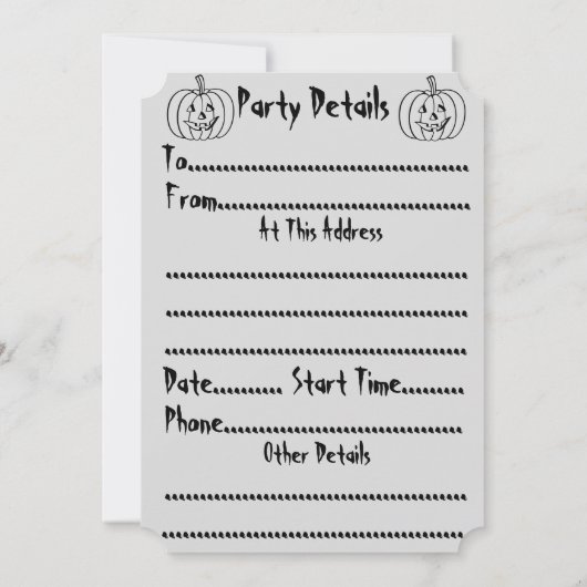カットアウト顔付き面白いハロウィーンカボチャ 招待状 (裏面)