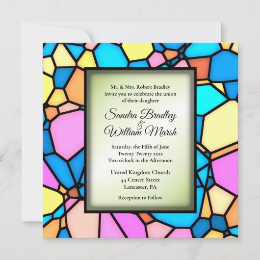 カットガラスモザイクグリーンアクセント結婚式招待状 招待状 (正面)